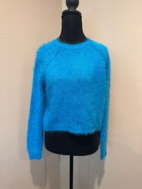 Topshop Electric Blue Fuzzy Crewneck Sweater